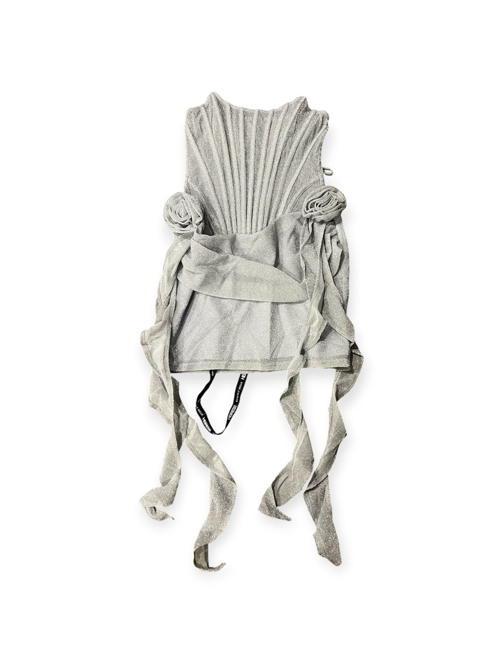 Heiress Beverly Hills Silver lurex corset drape mini dress with flowers size L - Picture 2 of 6
